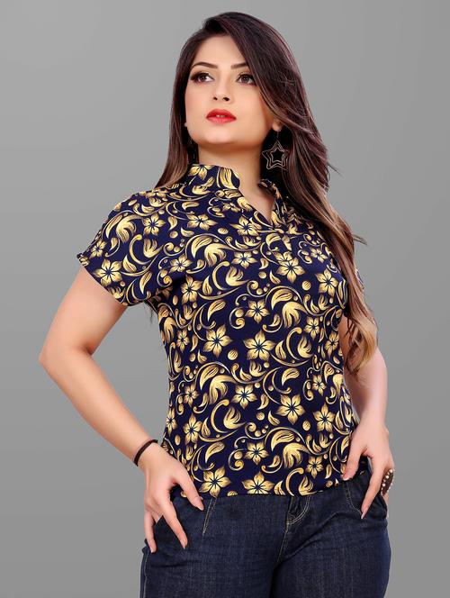 mandarin neck floral regular top - 19656313 - Very Small Image - 1
