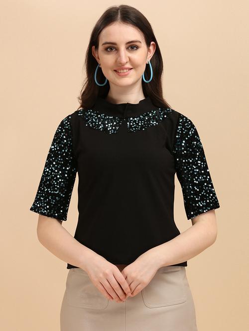 high neck sequin straight top - 19656320 - Very Small Image - 1