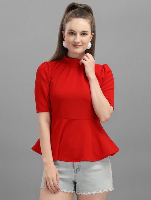 high neck solid peplum top - 19656335 - Very Small Image - 1