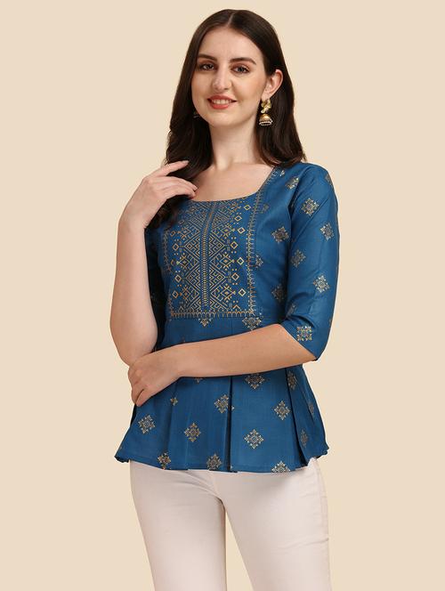 square neck self design peplum top - 19656397 - Very Small Image - 1