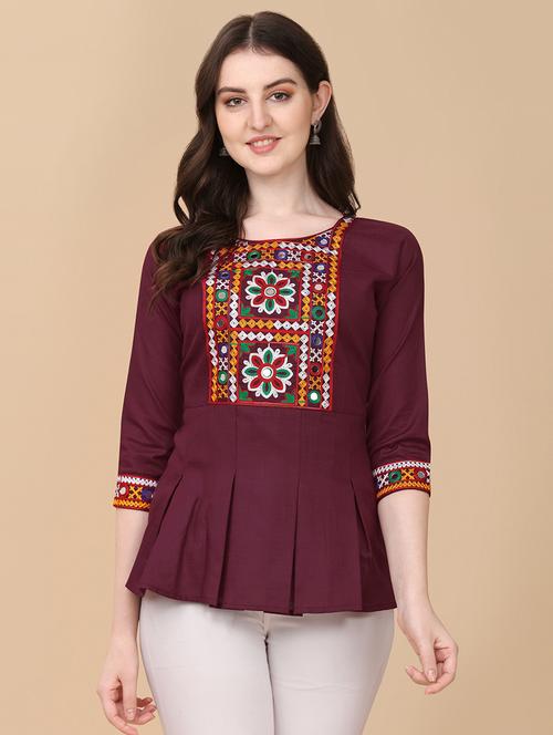 round neck mirror work peplum top - 19656421 - Very Small Image - 1