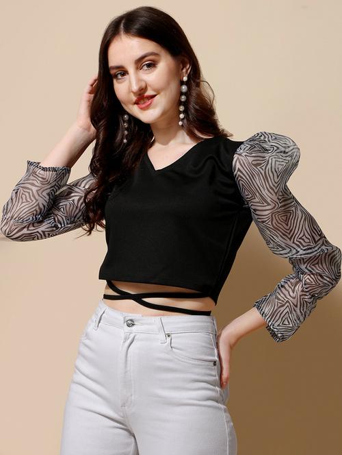 v-neck printed crop top - 19656474 - Very Small Image - 1