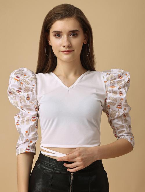 v neck printed crop top - 19656488 - Very Small Image - 1