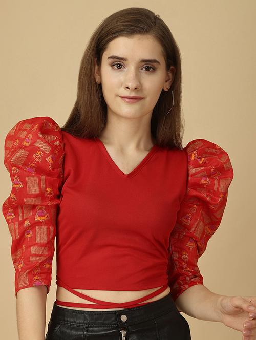 v neck printed crop top - 19656489 - Very Small Image - 1