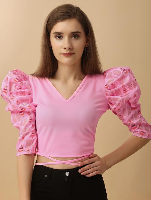 v neck printed crop top - 19656490 - Very Small Image - 1