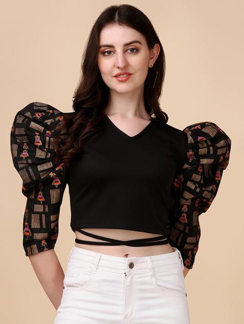 v neck printed crop top - 19656495 - Very Small Image - 1