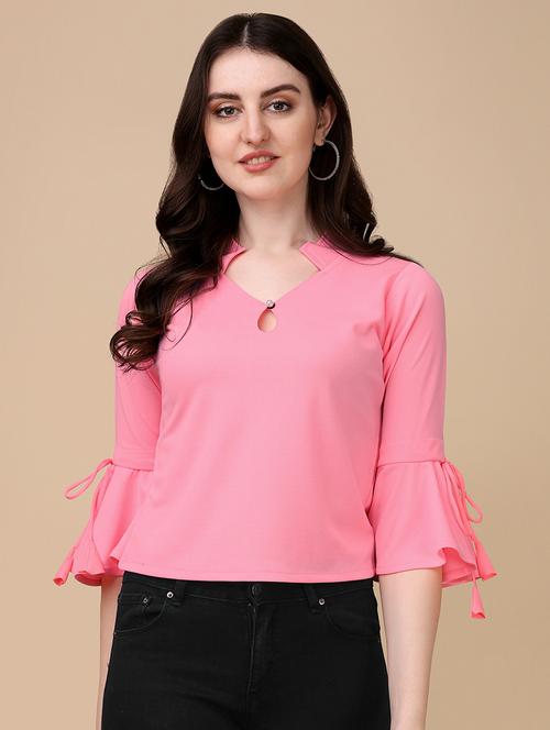 bell sleeved solid crop top - 19656508 - Very Small Image - 1