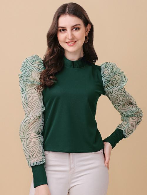 printed puff sleeve top - 19656544 - Very Small Image - 1