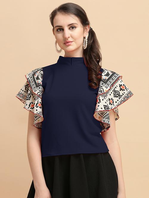 bell sleeves high neck printed regular top - 19656574 - Very Small Image - 1