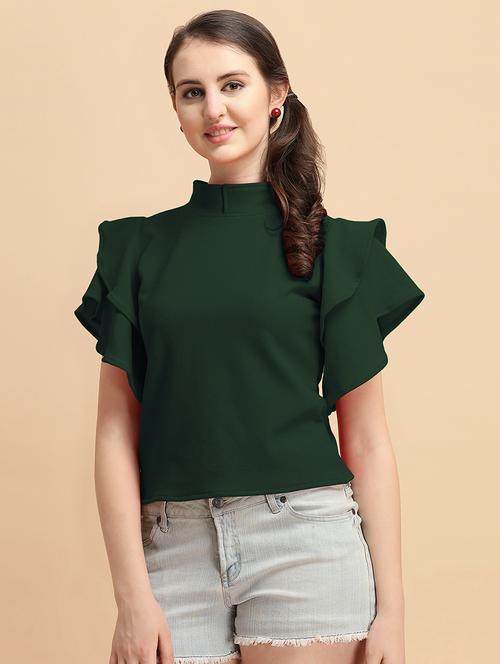 bell sleeves high neck solid regular top - 19656577 - Very Small Image - 1