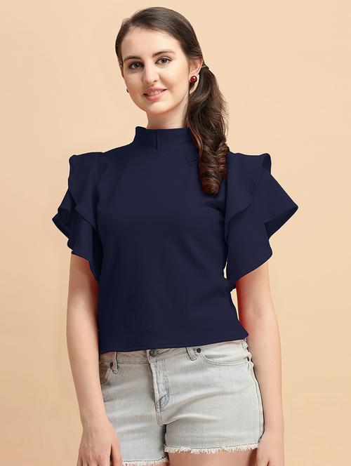 bell sleeves high neck solid regular top - 19656579 - Very Small Image - 1