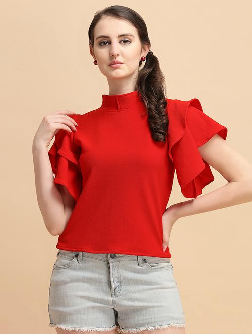 bell sleeves high neck solid regular top - 19656614 - Very Small Image - 1