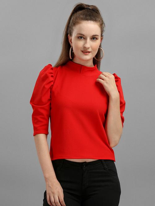 puff sleeves high neck solid regular top - 19656617 - Very Small Image - 1
