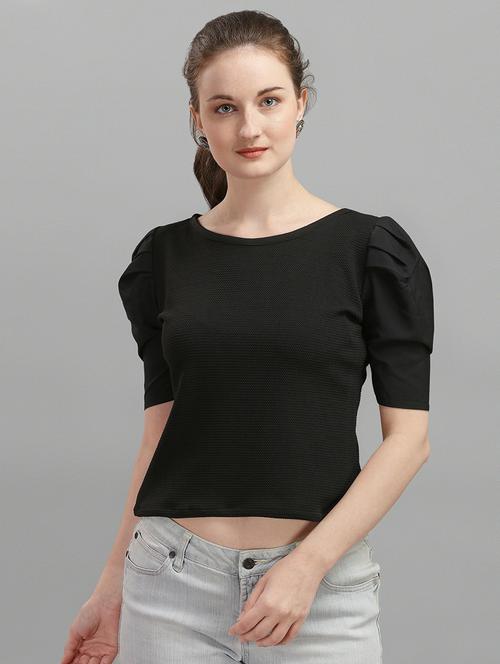 puff sleeves round neck solid regular top - 19656620 - Very Small Image - 1