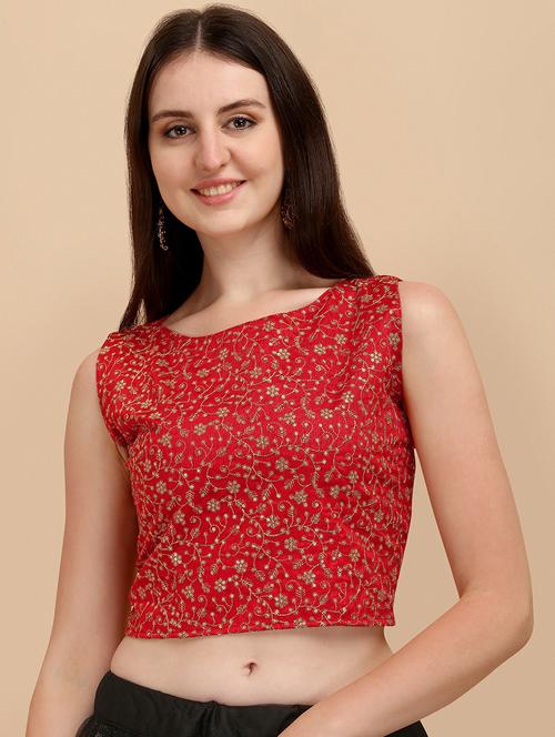 red self design embroidered crop top - 19656702 - Very Small Image - 1