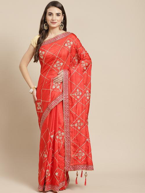 red self design embroidered saree - 19657207 - Very Small Image - 1