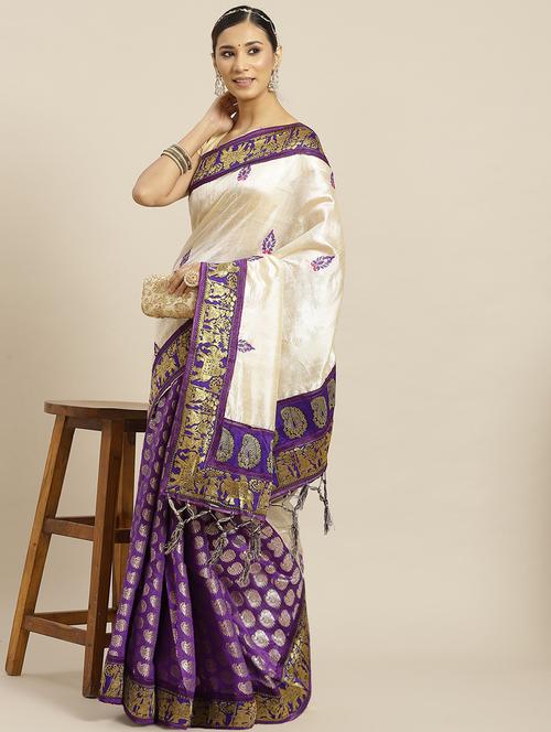 self designed woven half and half saree - 19657226 - Very Small Image - 1