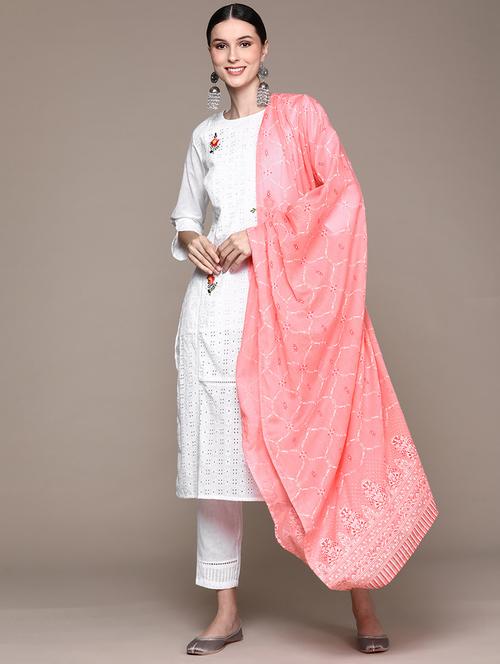 round neck kurta dupatta set - 19657279 - Very Small Image - 1