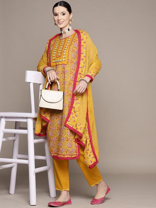 round neck kurta dupatta set - 19657282 - Very Small Image - 1