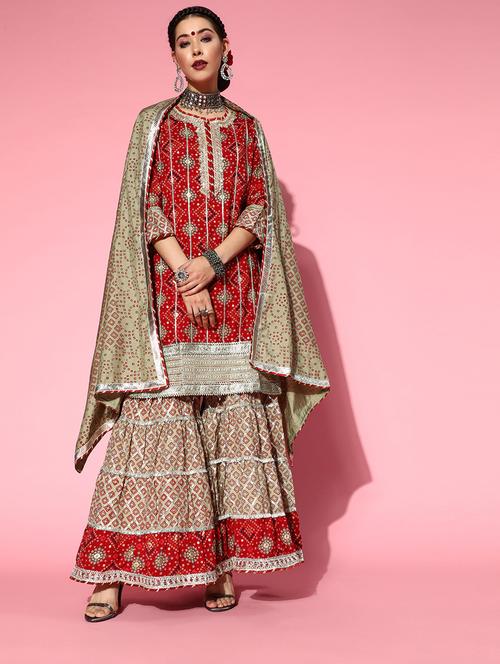 notch neck kurta dupatta set - 19657284 - Very Small Image - 1