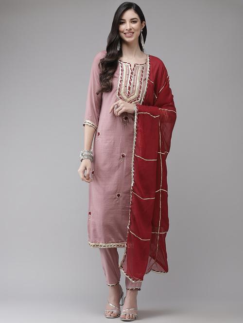 notch neck kurta dupatta set - 19657285 - Very Small Image - 1