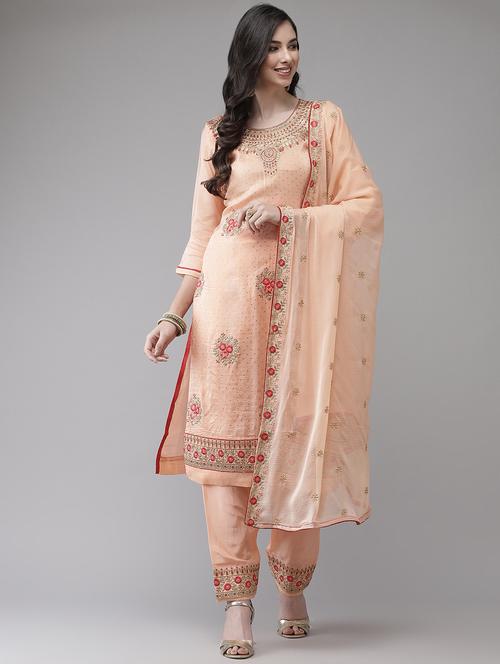 round neck kurta dupatta set - 19657292 - Very Small Image - 1