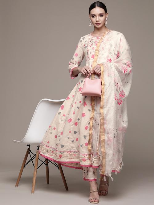 round neck kurta dupatta set - 19657294 - Very Small Image - 1