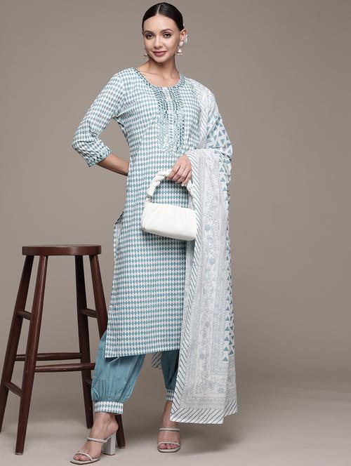 round neck kurta dupatta set - 19657299 - Very Small Image - 1