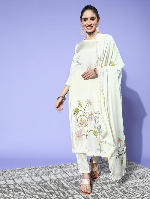 round neck kurta dupatta set - 19657308 - Very Small Image - 1