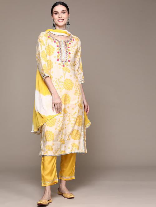 round neck kurta dupatta set - 19657316 - Very Small Image - 1