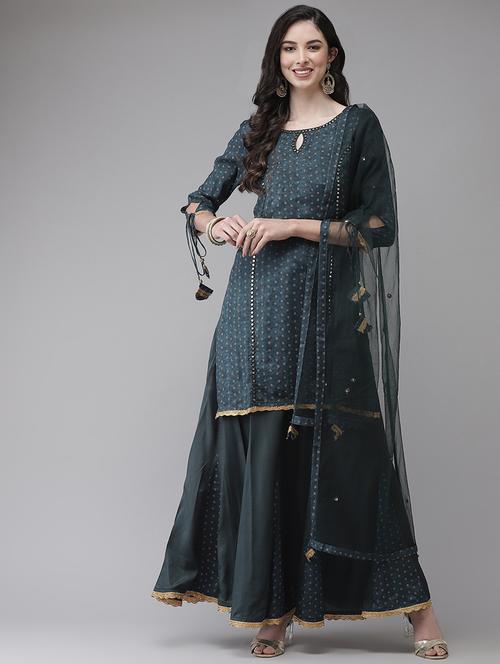 key hole neck kurta dupatta set - 19657320 - Very Small Image - 1