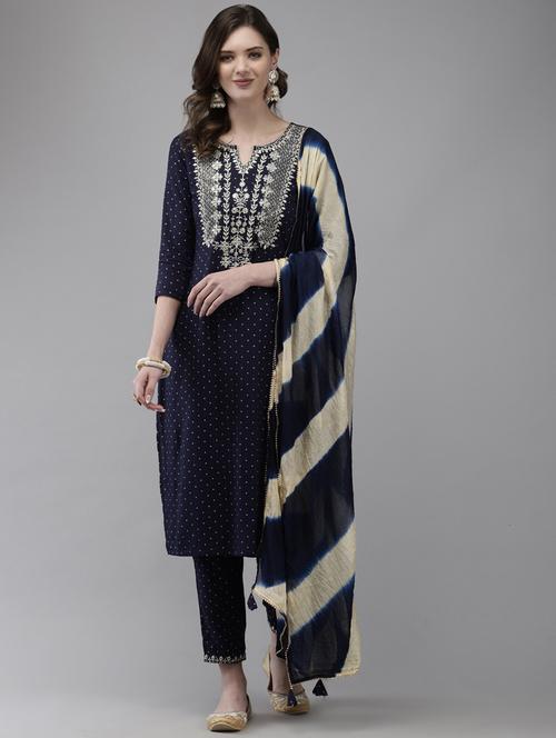 notch neck kurta dupatta set - 19657323 - Very Small Image - 1