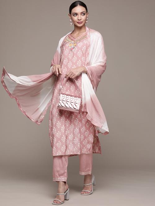v-neck kurta dupatta set - 19657329 - Very Small Image - 1