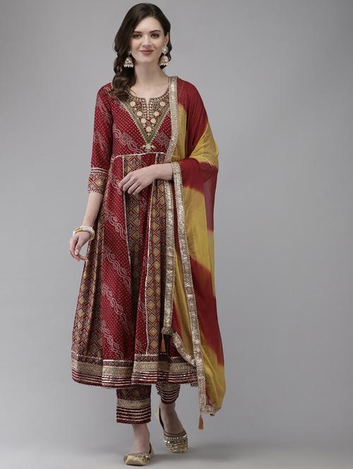 notch neck kurta dupatta set - 19657335 - Very Small Image - 1