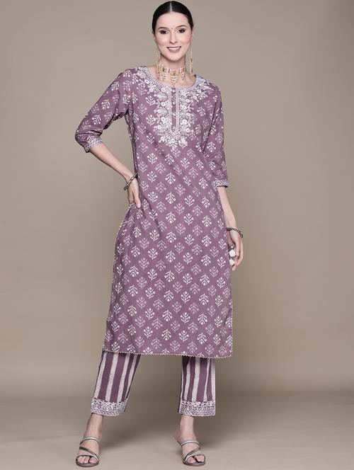 round neck kurta pant set - 19657337 - Very Small Image - 1