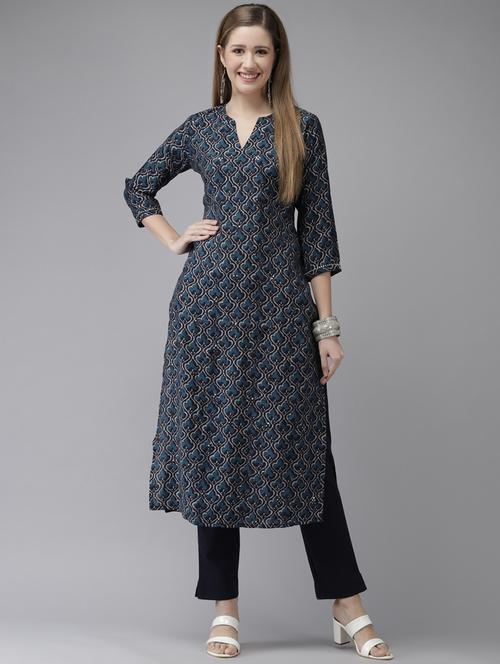 notch neck kurta pant set - 19657346 - Very Small Image - 1