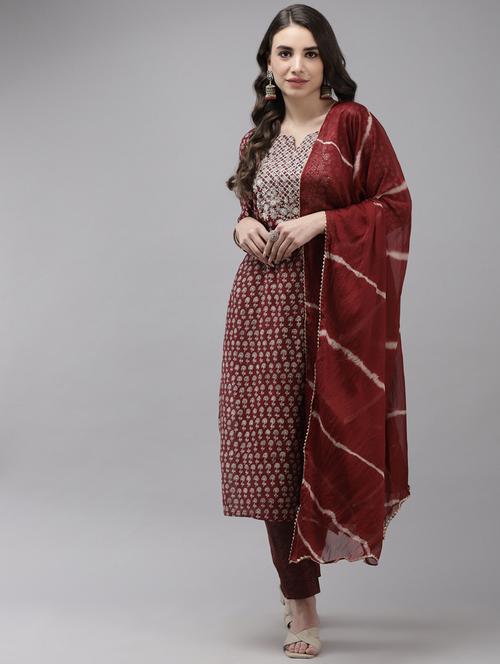 round neck kurta dupatta set - 19657348 - Very Small Image - 1
