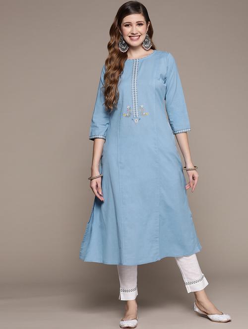 round neck kurta pant set - 19657352 - Very Small Image - 1
