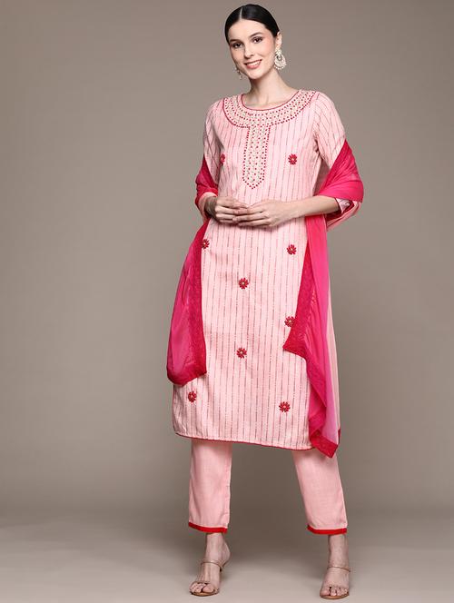 round neck kurta dupatta set - 19657353 - Very Small Image - 1
