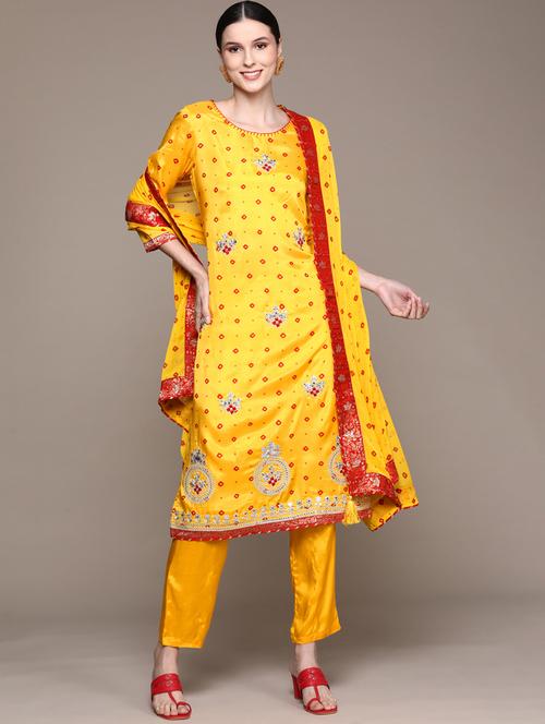 round neck kurta dupatta set - 19657358 - Very Small Image - 1