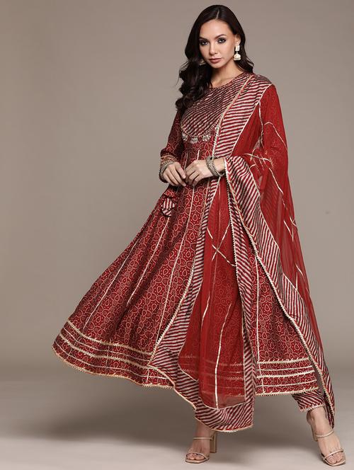 round neck kurta pant dupatta set - 19657360 - Very Small Image - 1