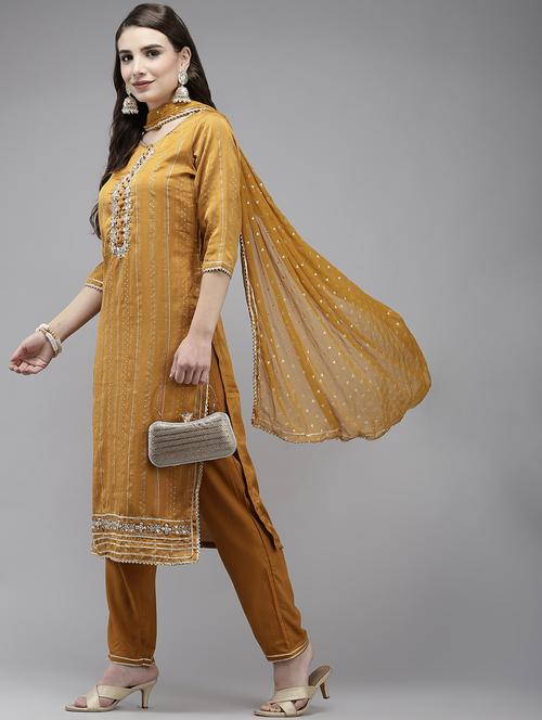 round neck kurta dupatta set - 19657364 - Very Small Image - 1
