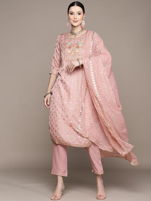 round neck kurta dupatta set - 19657367 - Very Small Image - 1