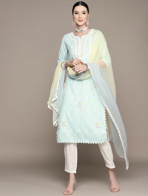 notch neck kurta dupatta set - 19657378 - Very Small Image - 1