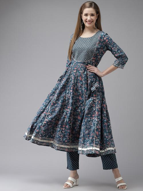 round neck kurta pant set - 19657379 - Very Small Image - 1