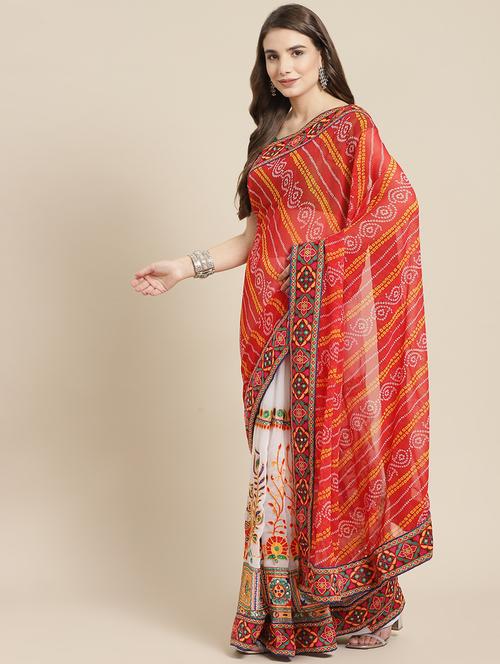 self designed embroidered half and half saree - 19657407 - Very Small Image - 1