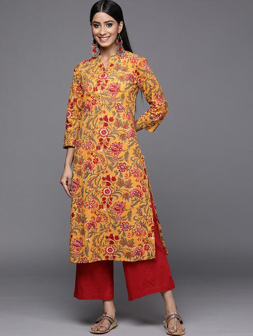 yellow printed straight kurta - 19657477 - Very Small Image - 1