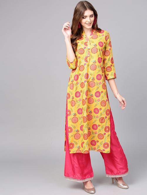 yellow printed straight kurta - 19657478 - Very Small Image - 1