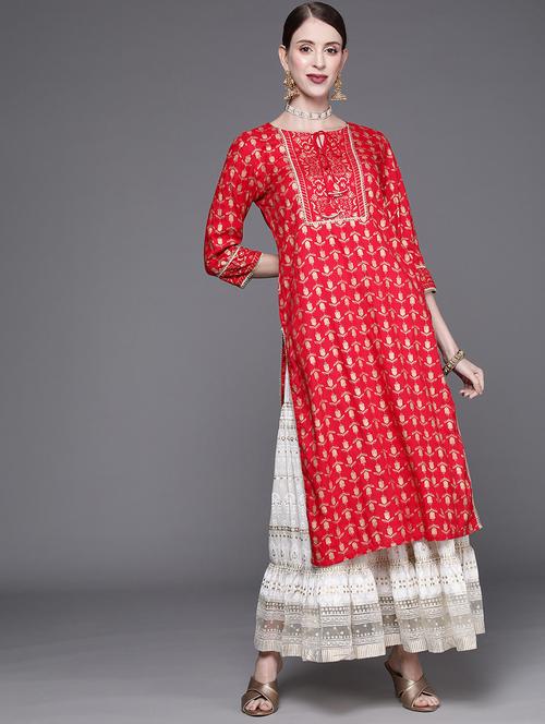 red printed straight kurta - 19657495 - Very Small Image - 1