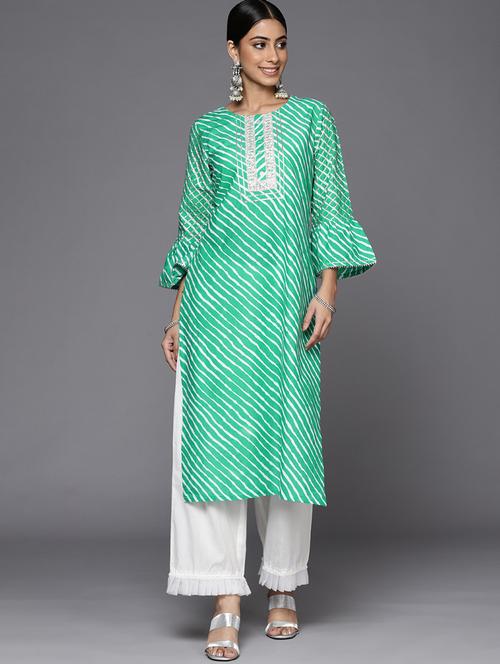 green printed straight kurta - 19657588 - Very Small Image - 1